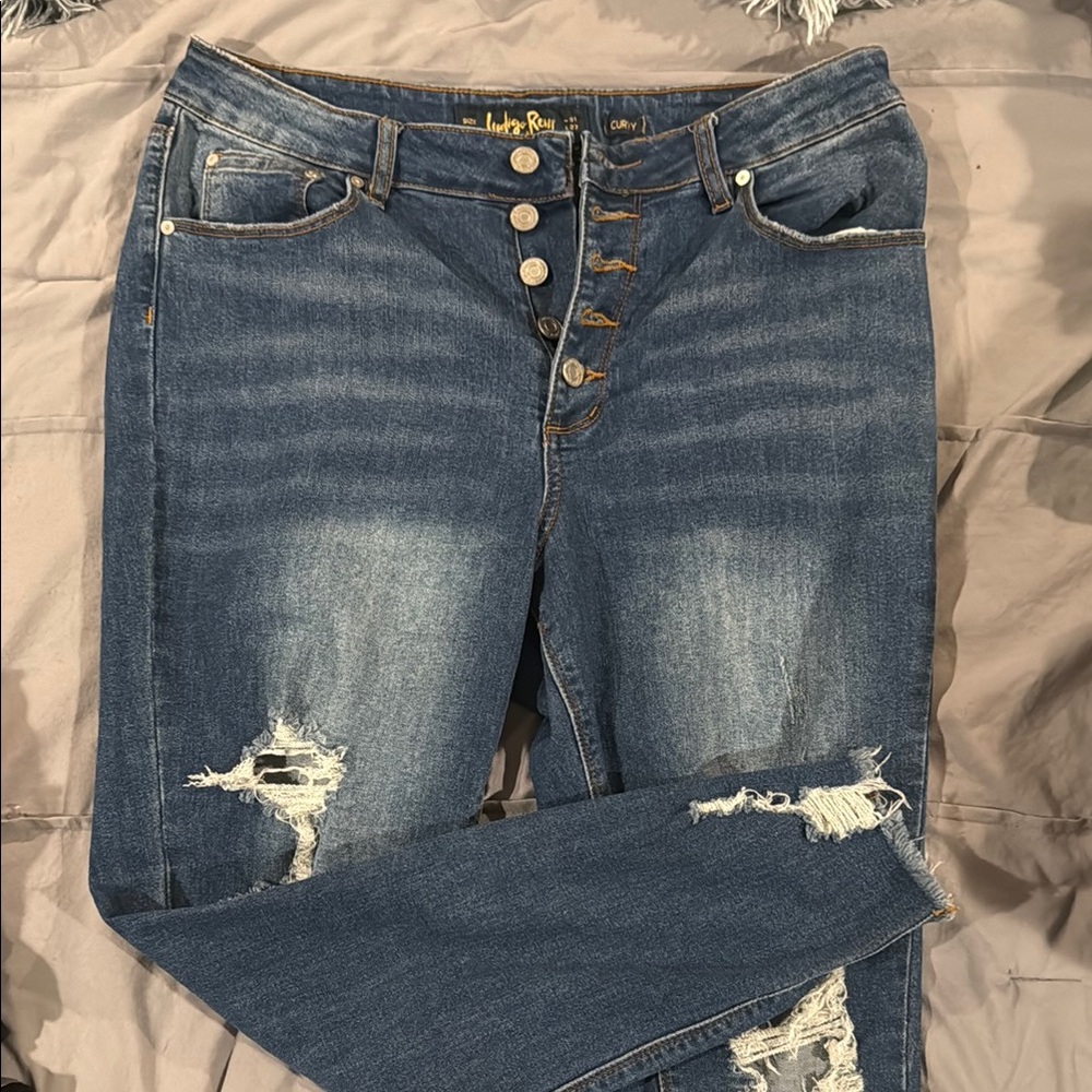 Distressed Blue Button-Fly Jeans